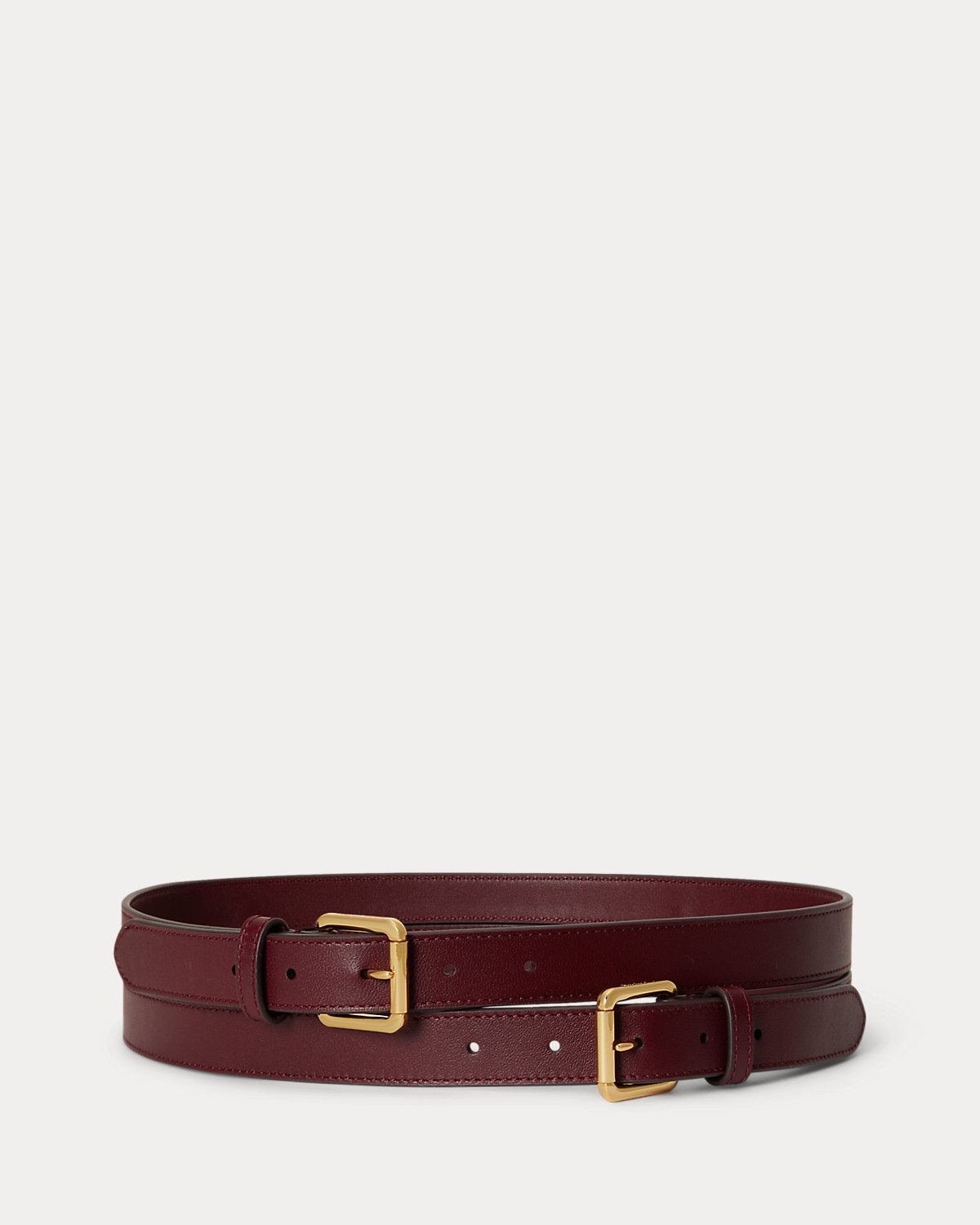 Leather Double-Buckle Stacked Wide Belt