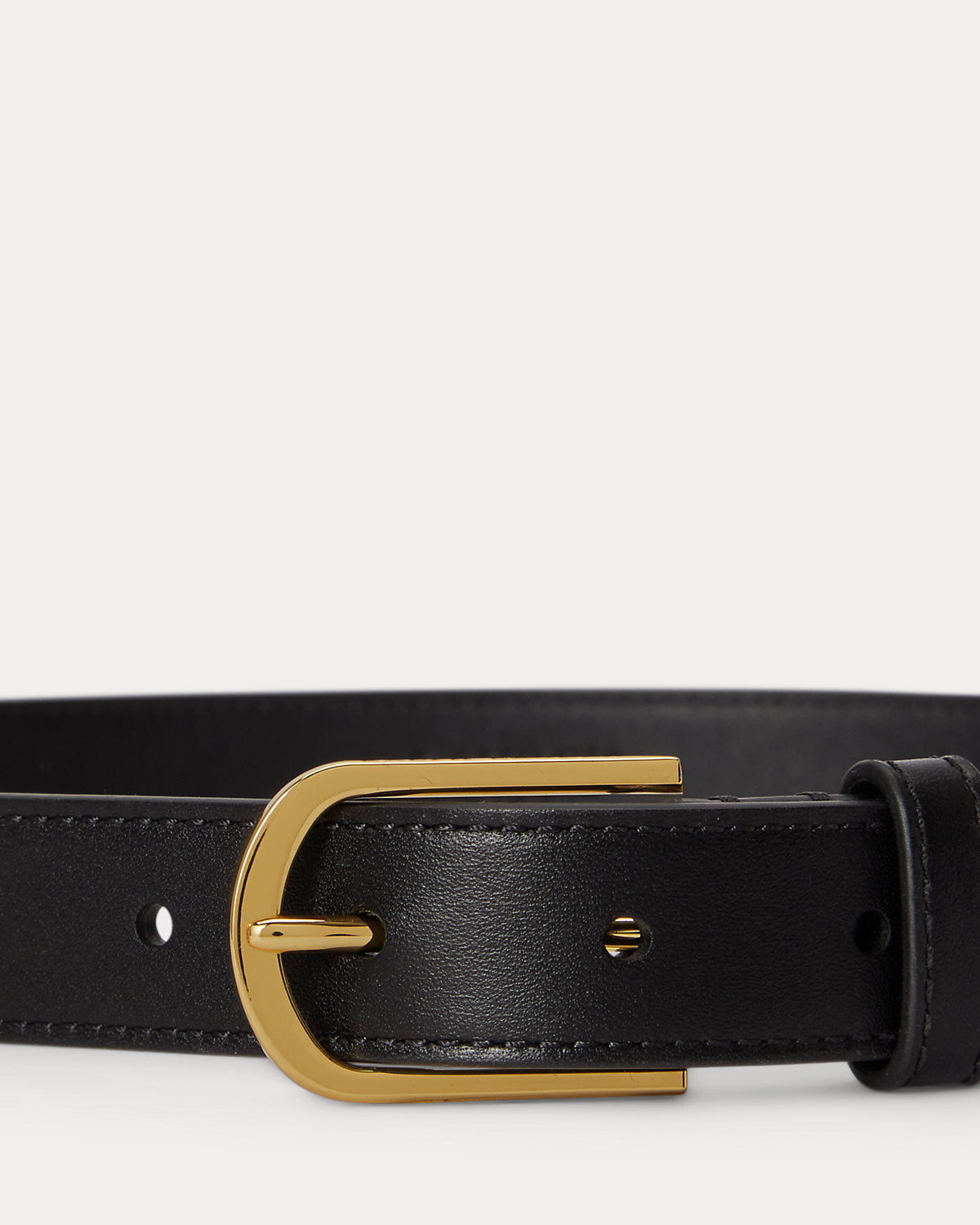 Rounded-Buckle Leather Skinny Belt