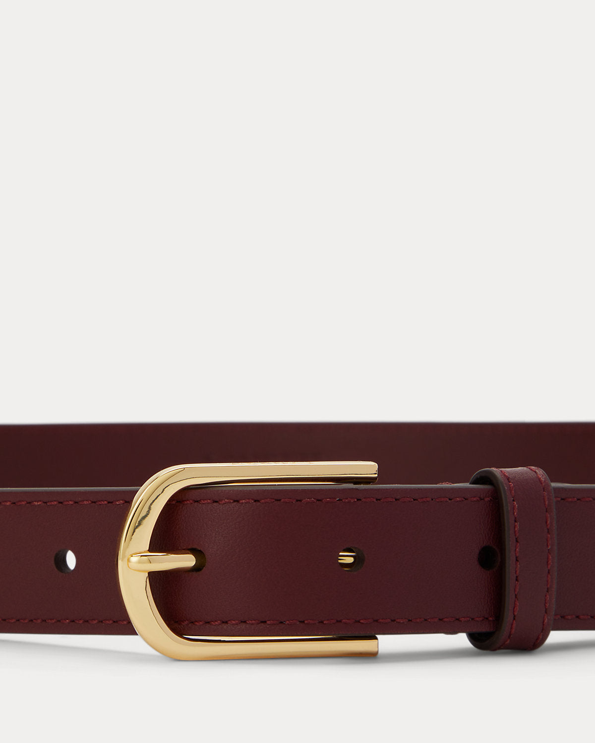 Rounded-Buckle Leather Skinny Belt