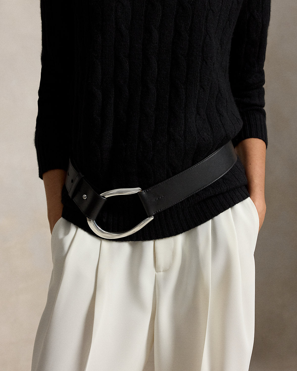 Stirrup-Buckle Wide Leather Belt