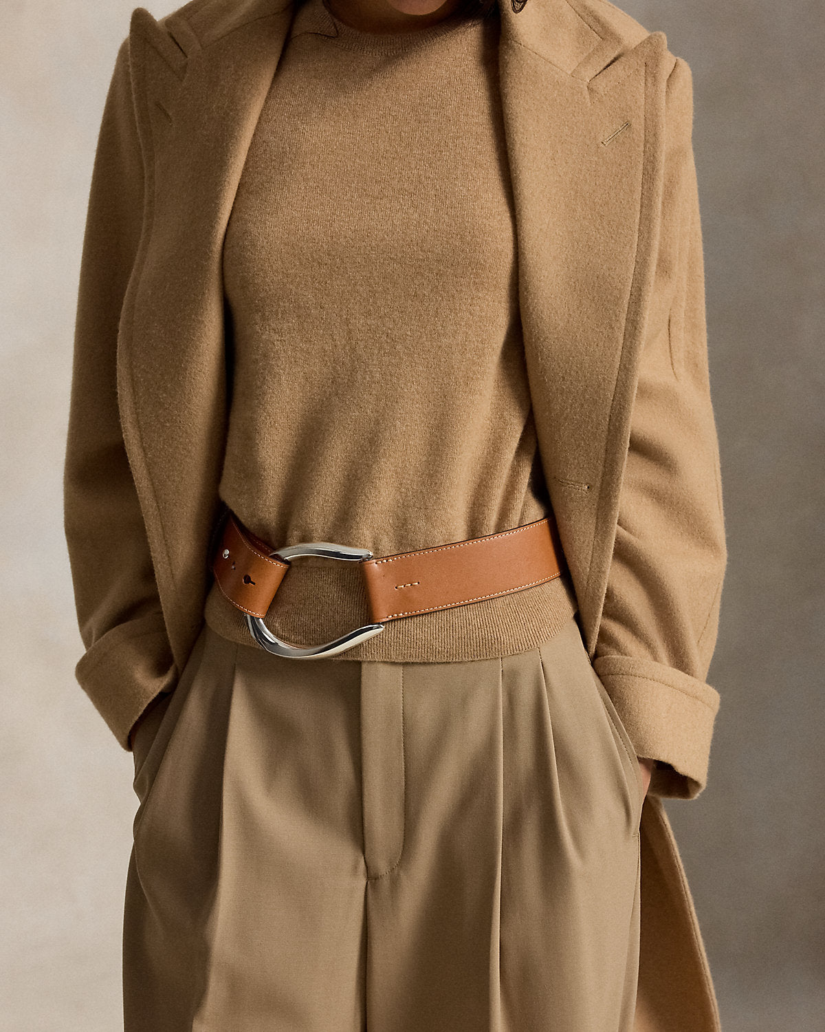 Stirrup-Buckle Wide Leather Belt