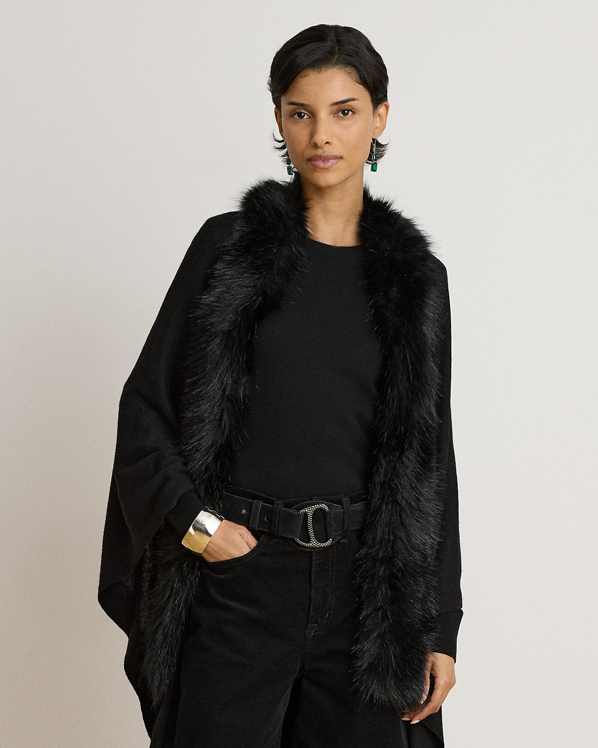 Faux-Fur-Trim Ruana