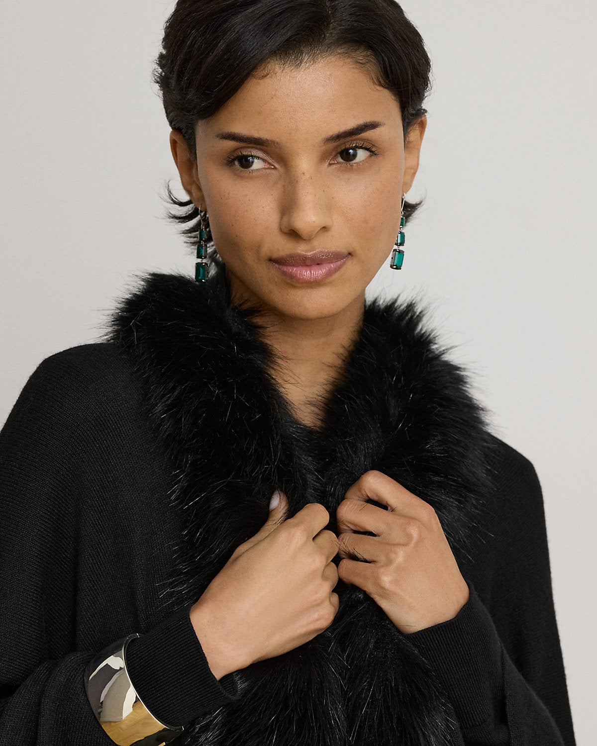 Faux-Fur-Trim Ruana