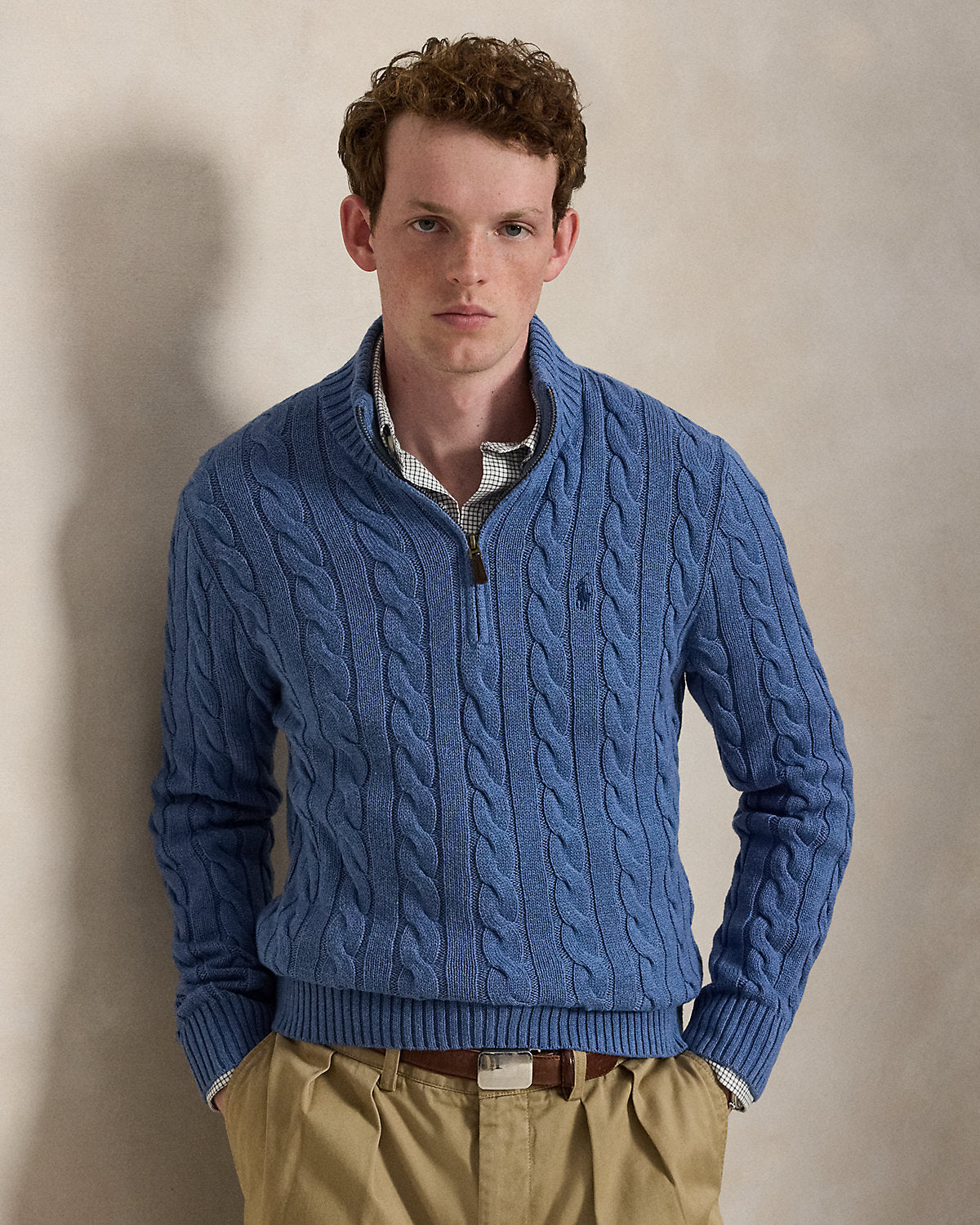 Cable-Knit Cotton Quarter-Zip Sweater