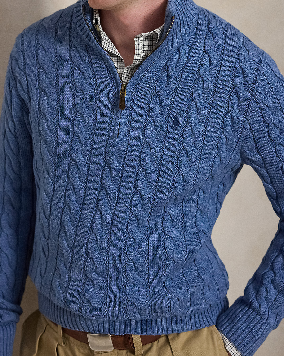 Cable-Knit Cotton Quarter-Zip Sweater