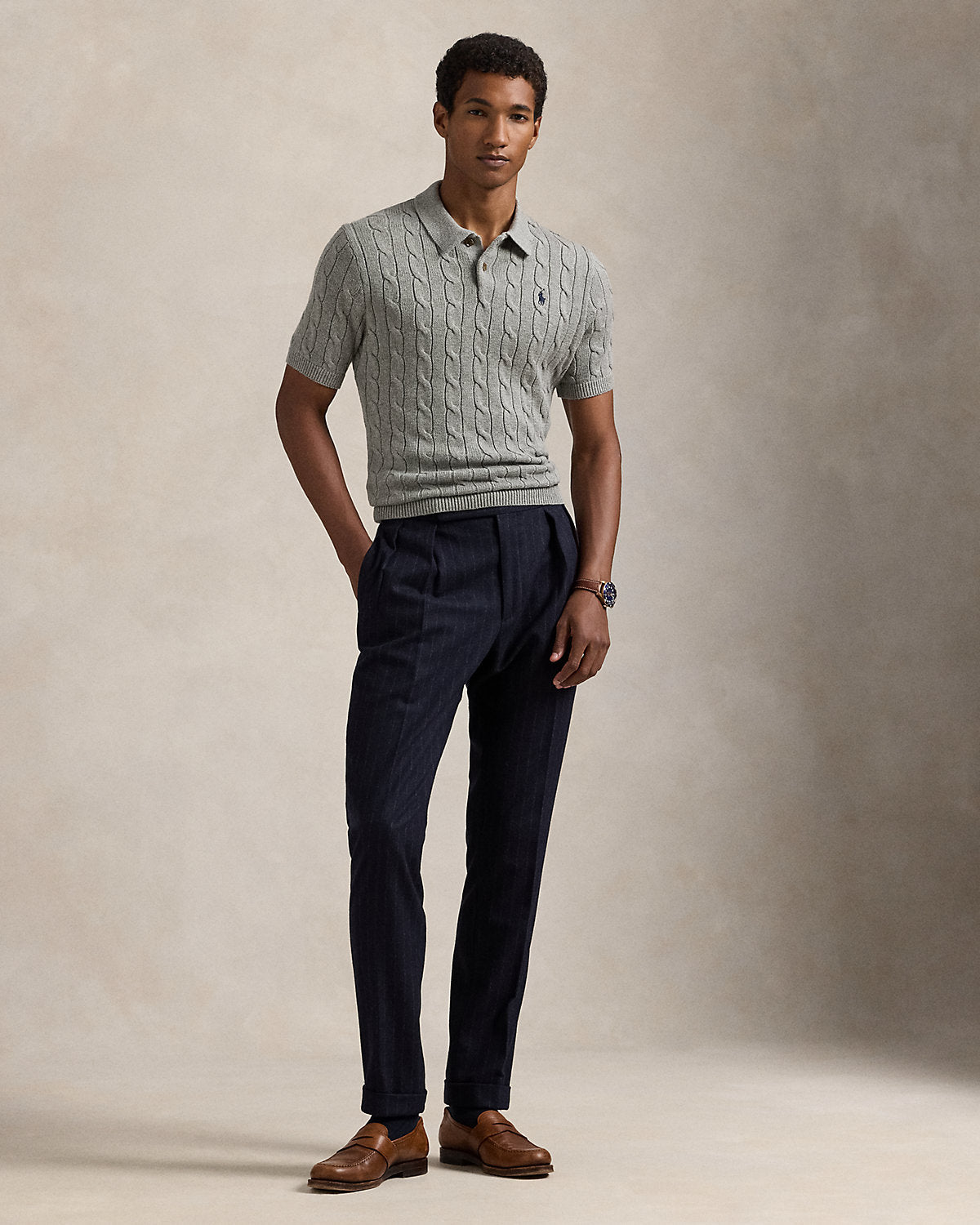 Cable-Knit Cotton Polo Sweater