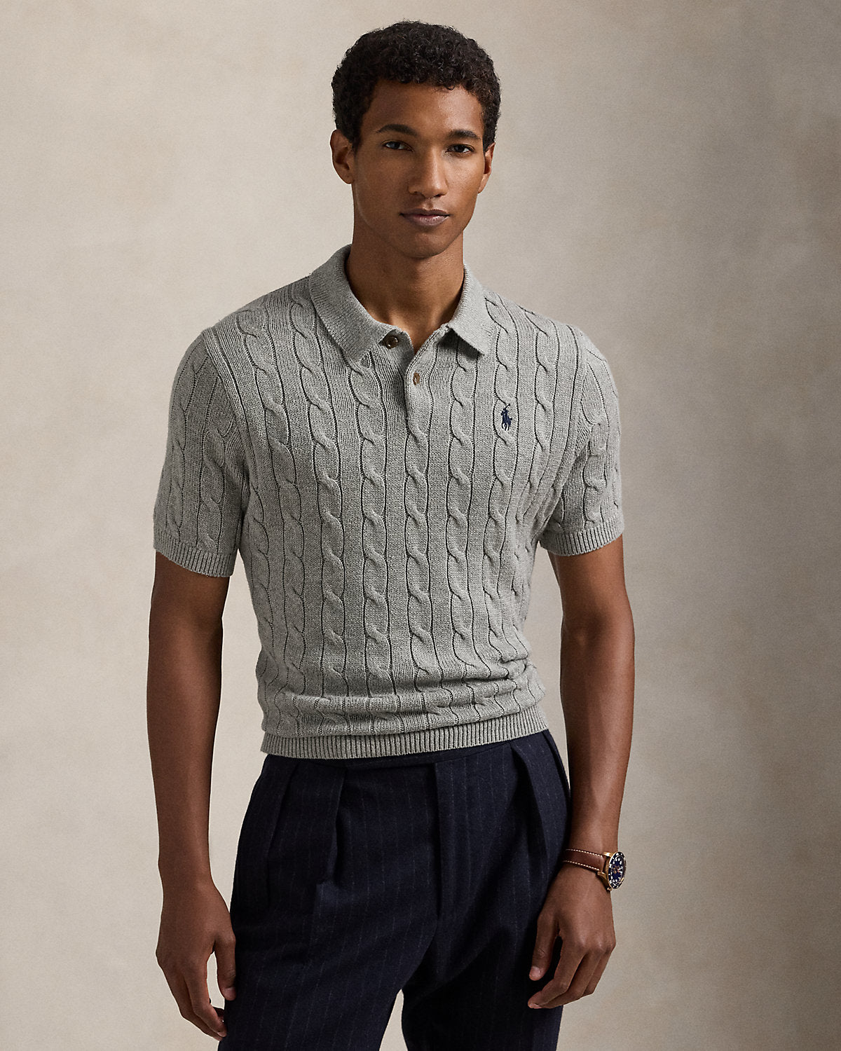 Cable-Knit Cotton Polo Sweater