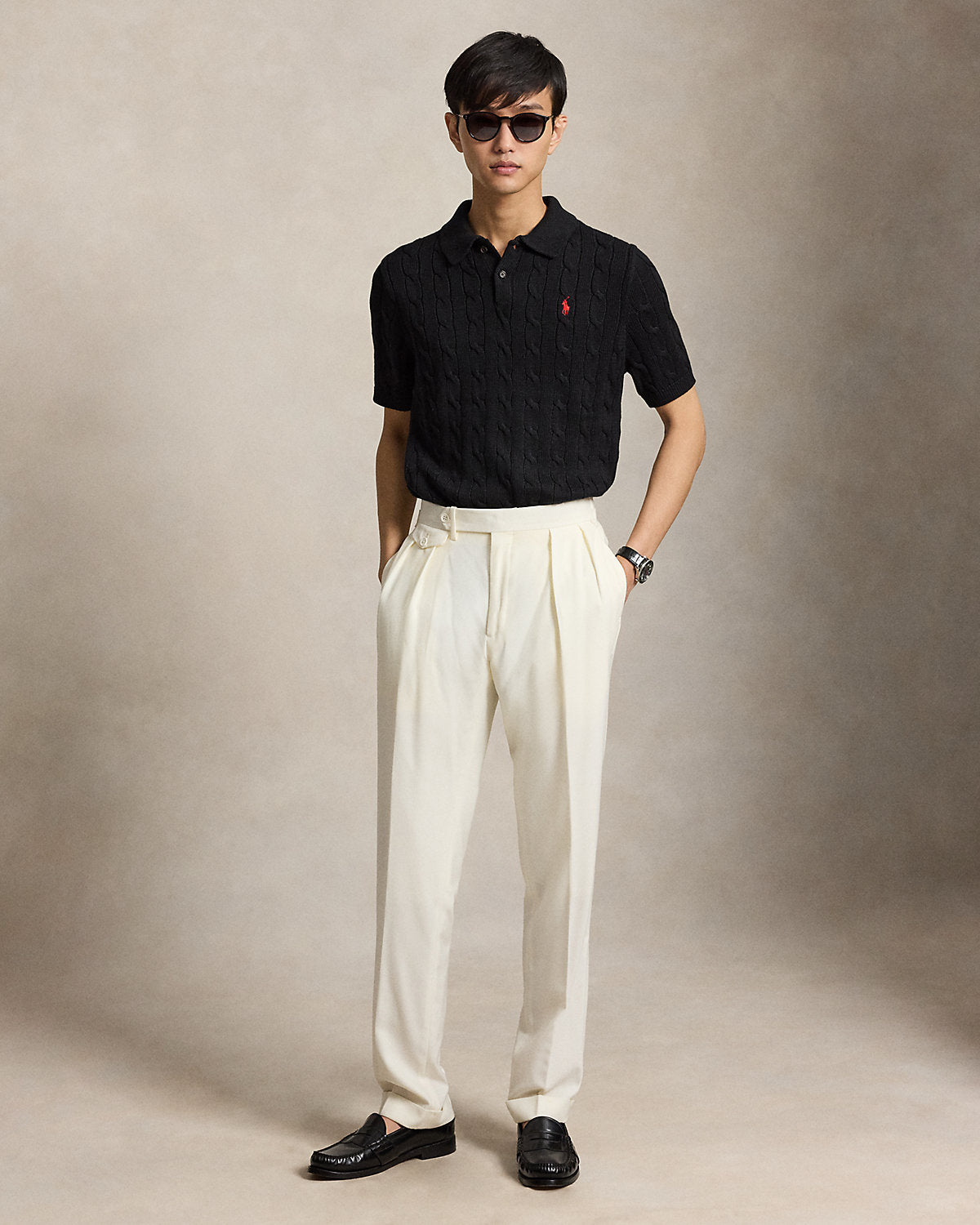 Cable-Knit Cotton Polo Sweater