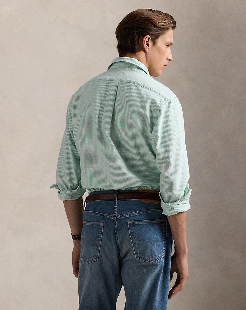 Custom Fit Striped Oxford Shirt Summer Emerald/Whit