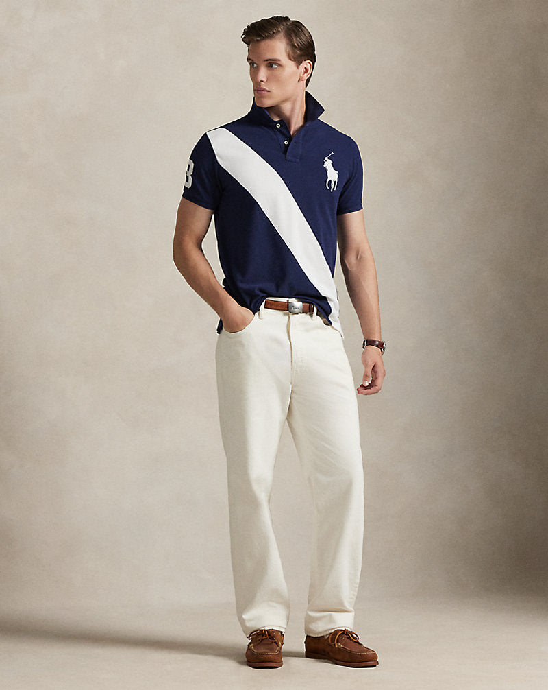 Custom Slim Fit Big Pony Mesh Polo Shirt Newport Navy/White