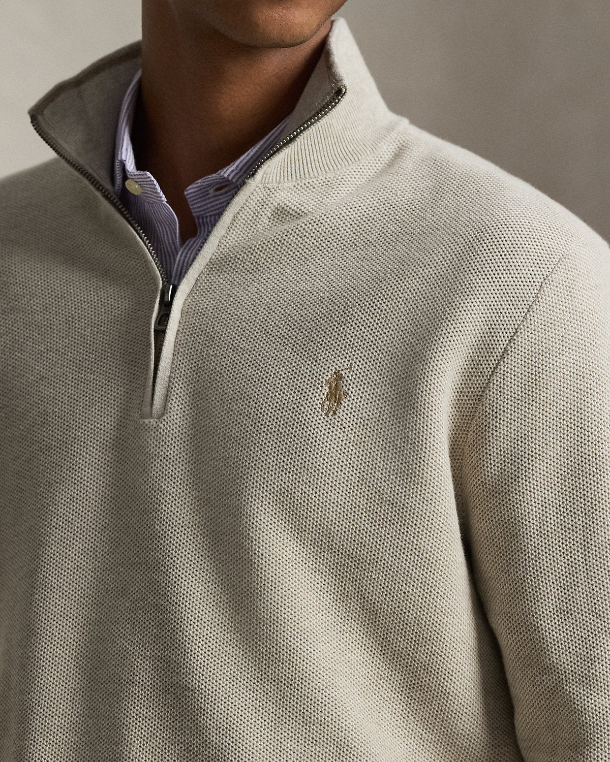 Mesh-Knit Cotton Quarter-Zip Sweater