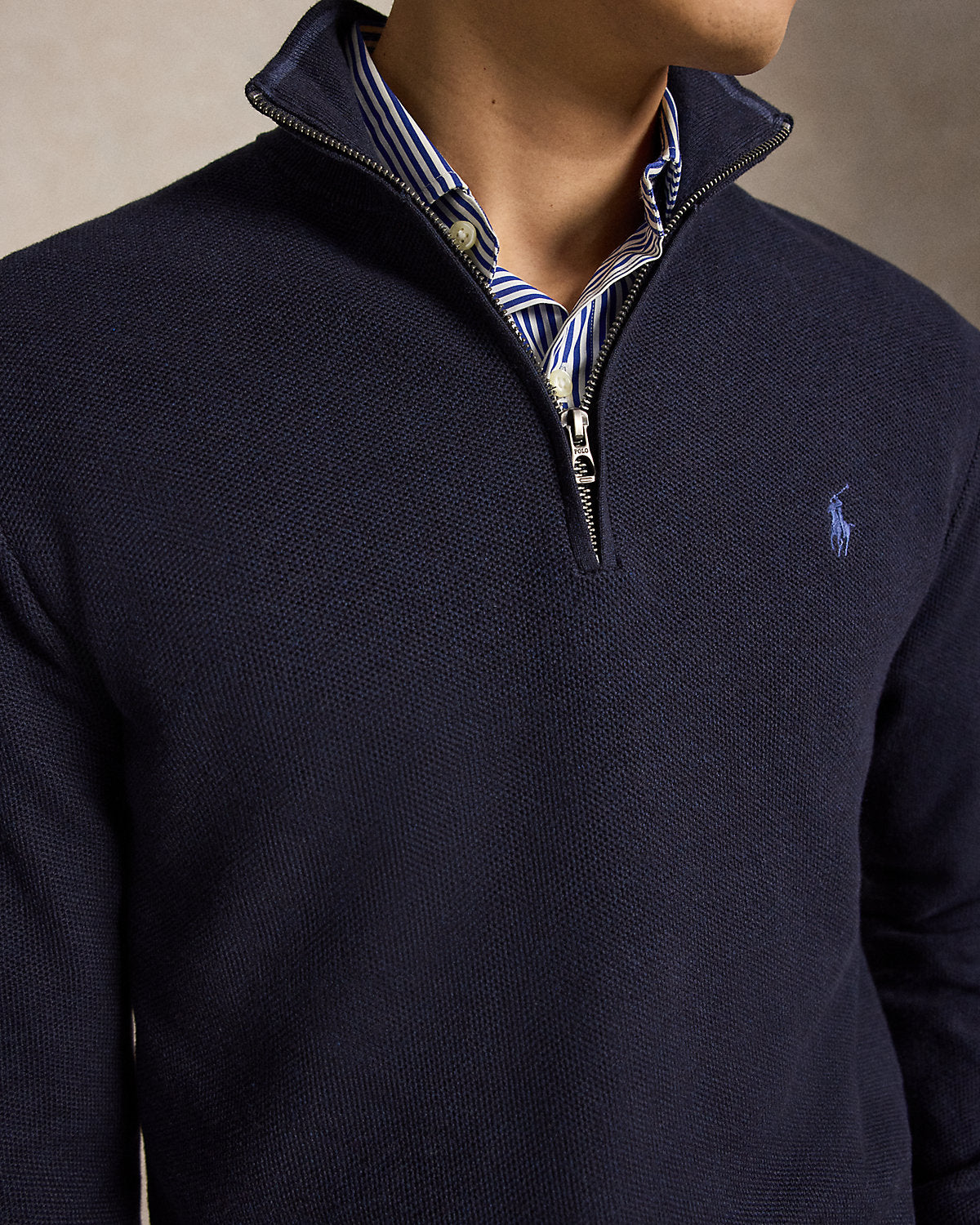 Mesh-Knit Cotton Quarter-Zip Sweater