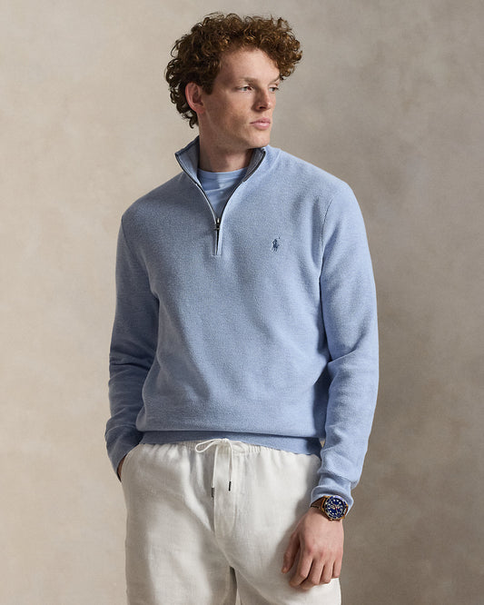 Mesh-Knit Cotton Quarter-Zip Sweater