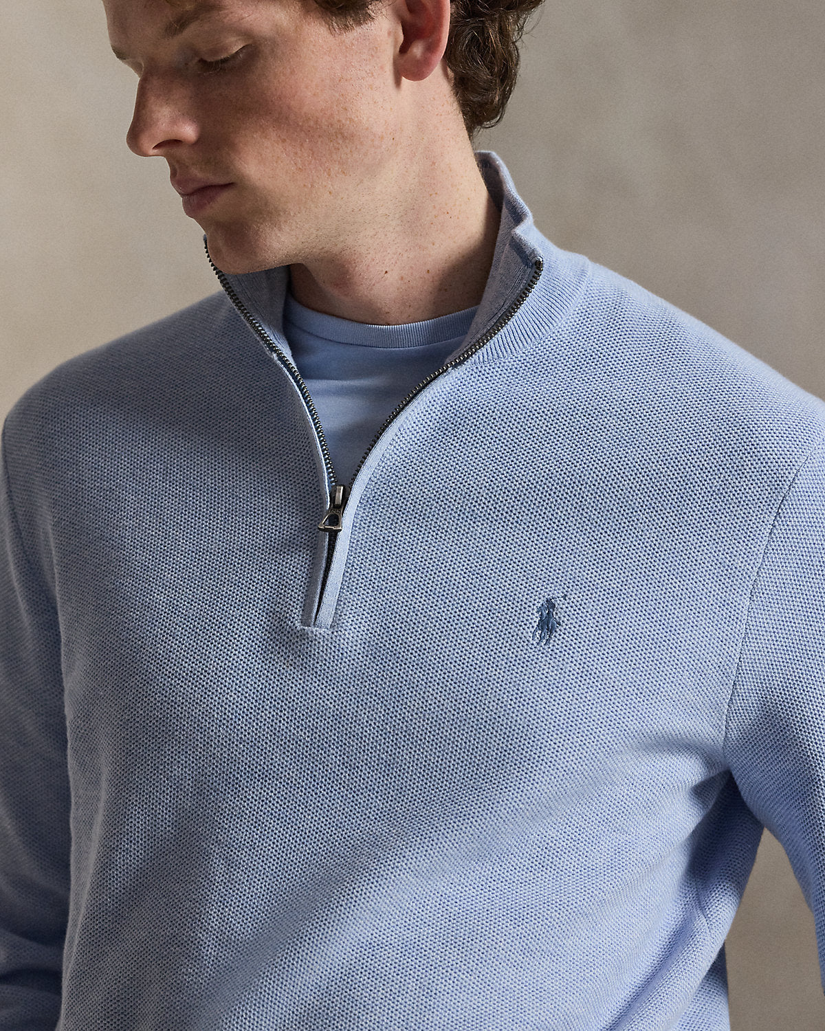 Mesh-Knit Cotton Quarter-Zip Sweater