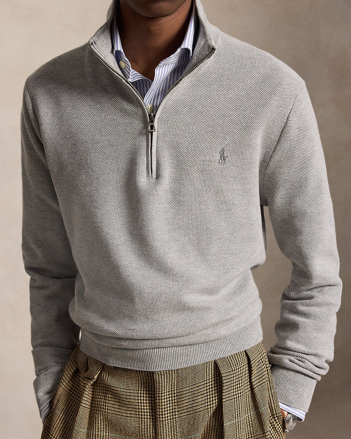 Mesh-Knit Cotton Quarter-Zip Sweater