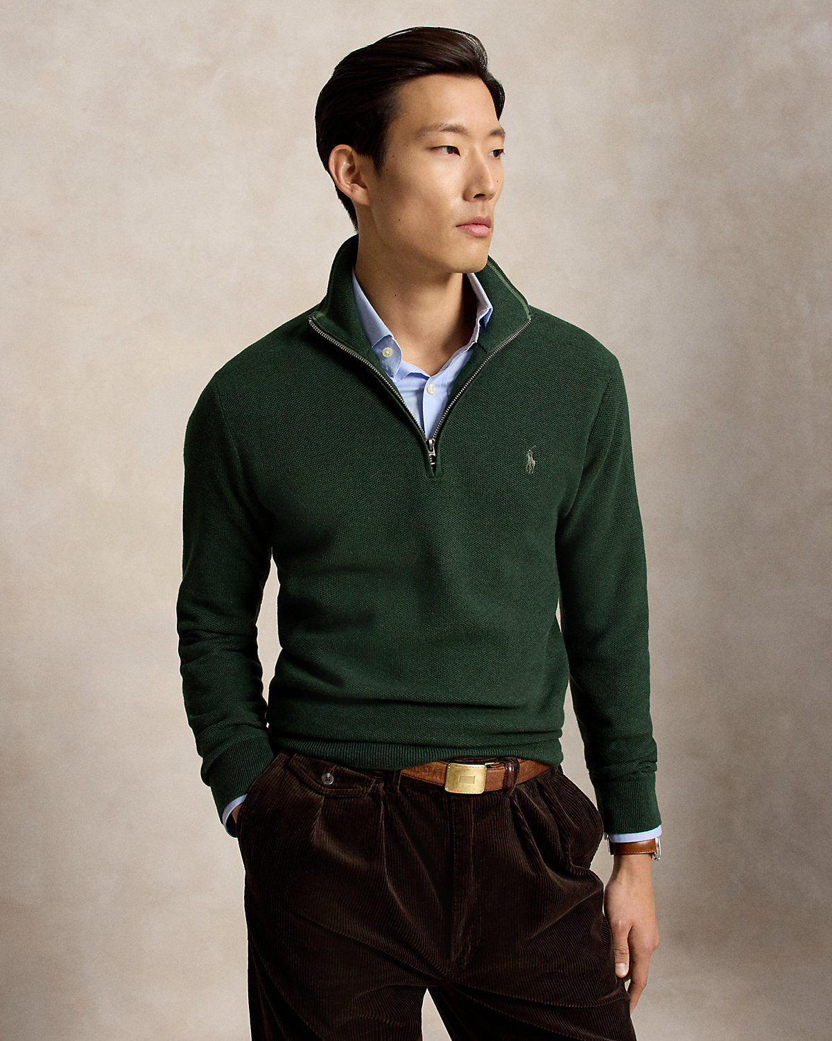 Mesh-Knit Cotton Quarter-Zip Sweater