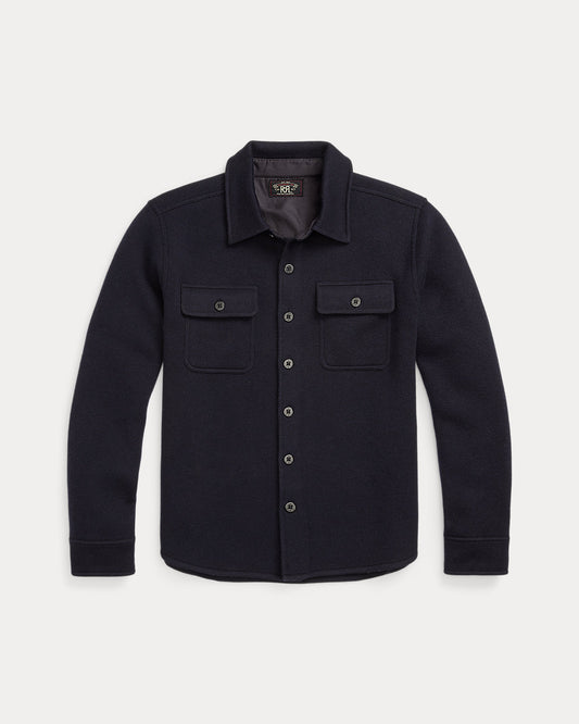 Birdseye Jacquard Wool Workshirt Jumper Navy