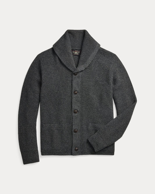 Waffle-Knit Cashmere Shawl Cardigan Dark Grey Heather