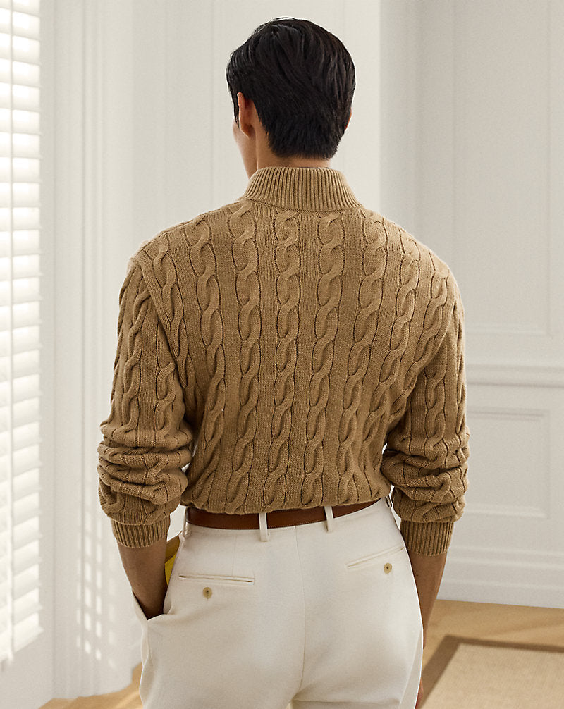 Cable-Knit Cashmere Mockneck Jumper Camel Melange